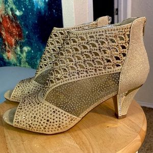 Pierre Dumas Gold Glitter Sparkly Mesh Heels